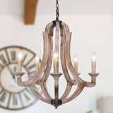 5 Light Farmhouse Wood Chandelier Pendant Lighting - N/A