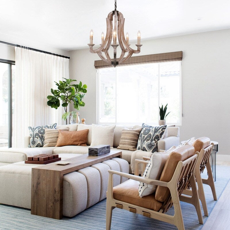 5 Light Farmhouse Wood Chandelier Pendant Lighting - N/A