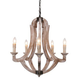 5 Light Farmhouse Wood Chandelier Pendant Lighting - N/A