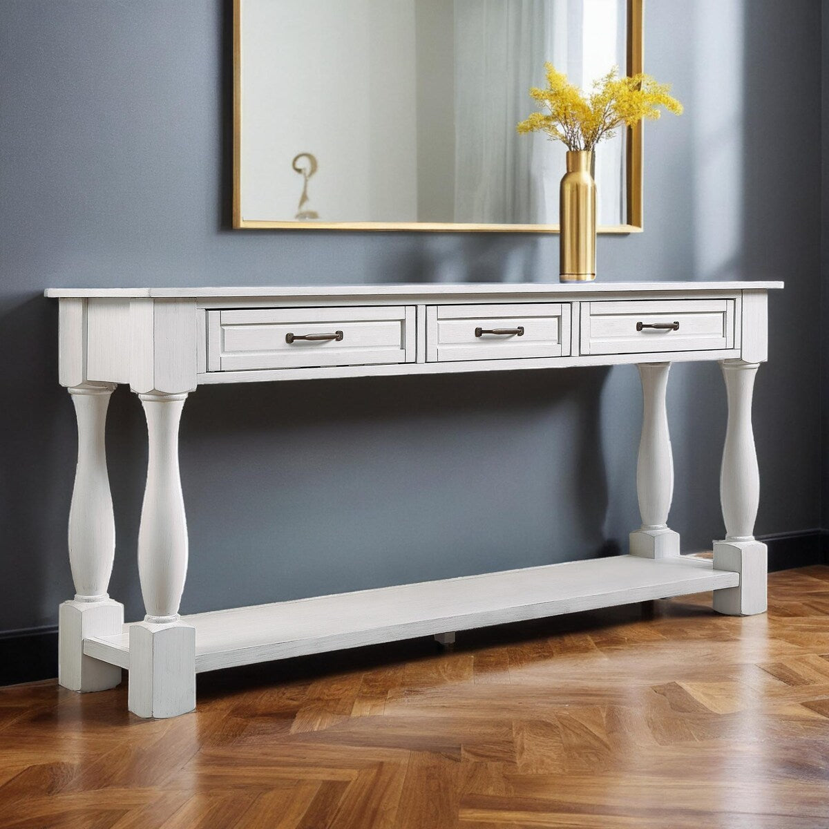 Wood Console Table with Drawers and Shelf