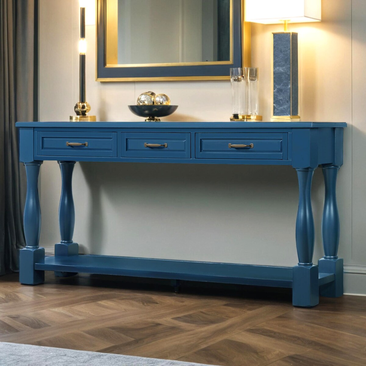 Wood Console Table with Drawers and Shelf