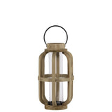 Wood Cylinder Metal Handle Lantern With Hurricane Candle Holder, Small, Brown