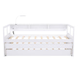 Wood Daybed with 2 Trundles, 3 Storage Cubbies, 1 Light for Free and USB Charging Design