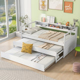 Wood Daybed with 2 Trundles, 3 Storage Cubbies, 1 Light for Free and USB Charging Design