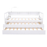 Wood Daybed with 2 Trundles, 3 Storage Cubbies, 1 Light for Free and USB Charging Design