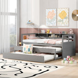 Wood Daybed with 2 Trundles, 3 Storage Cubbies, 1 Light for Free and USB Charging Design