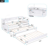 Wood Daybed with 2 Trundles, 3 Storage Cubbies, 1 Light for Free and USB Charging Design