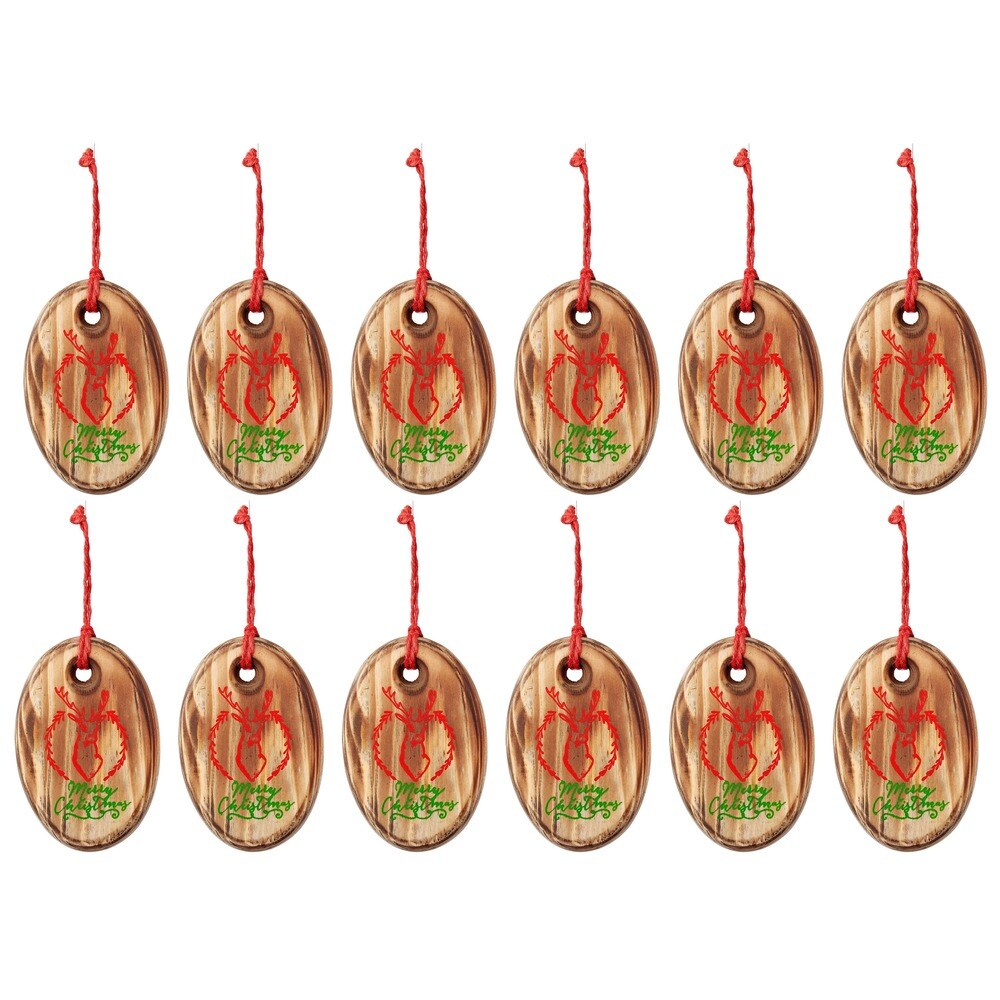 Wood Deer Tag 6-inch Red/ Green/ Brown Ornament