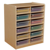 Wood Designs Birch 12 Cubby Storage Cabinet with Translucent Trays, Toddler Letter storage oraganizer with Casters - 30"
