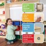 Wood Designs Birch 12 Cubby Storage Cabinet with Translucent Trays, Toddler Letter storage oraganizer with Casters - 30"