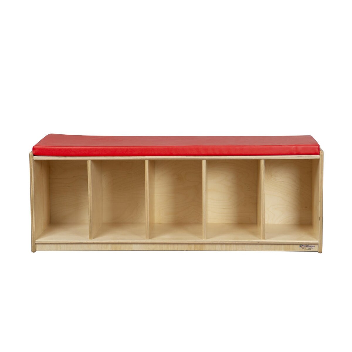 Wood Designs Kids Reading Bench with Red Cushion, Birch Wood Sturdy Cubby Storage Bench for Toddler - 16" High