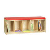 Wood Designs Kids Reading Bench with Red Cushion, Birch Wood Sturdy Cubby Storage Bench for Toddler - 16" High