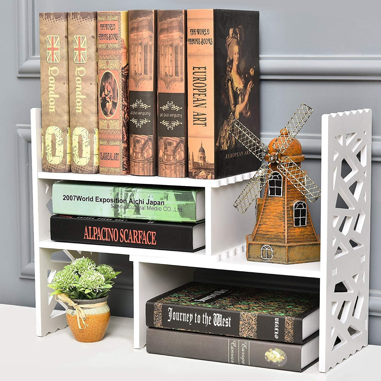 Wood Desktop Bookshelf Desktop Organizer Office Storage Rack Wood Display Shelf