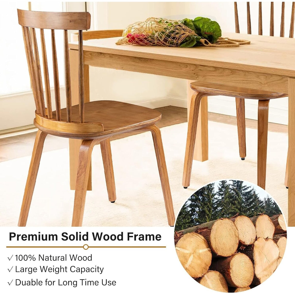 Wood Dining Chairs Set of 2/4/6 Farmhouse Spindle Back, Widen Seat, Modern Mid-Century Country Style