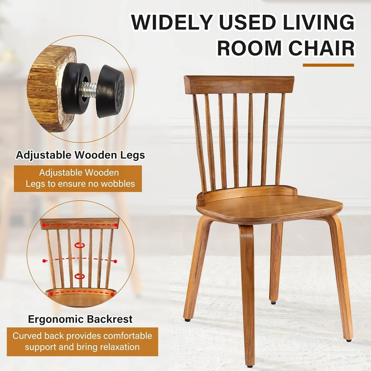 Wood Dining Chairs Set of 2/4/6 Farmhouse Spindle Back, Widen Seat, Modern Mid-Century Country Style