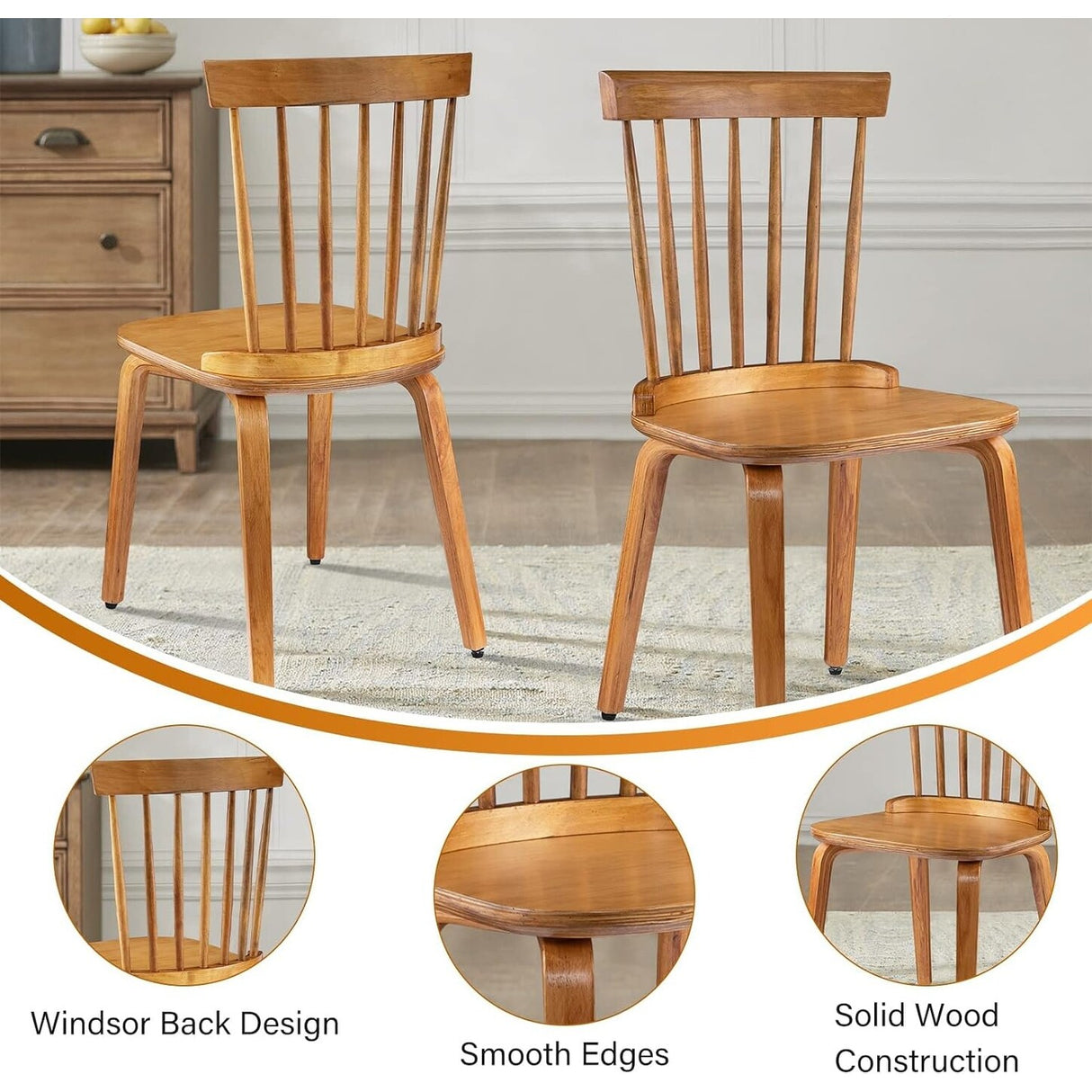 Wood Dining Chairs Set of 2/4/6 Farmhouse Spindle Back, Widen Seat, Modern Mid-Century Country Style