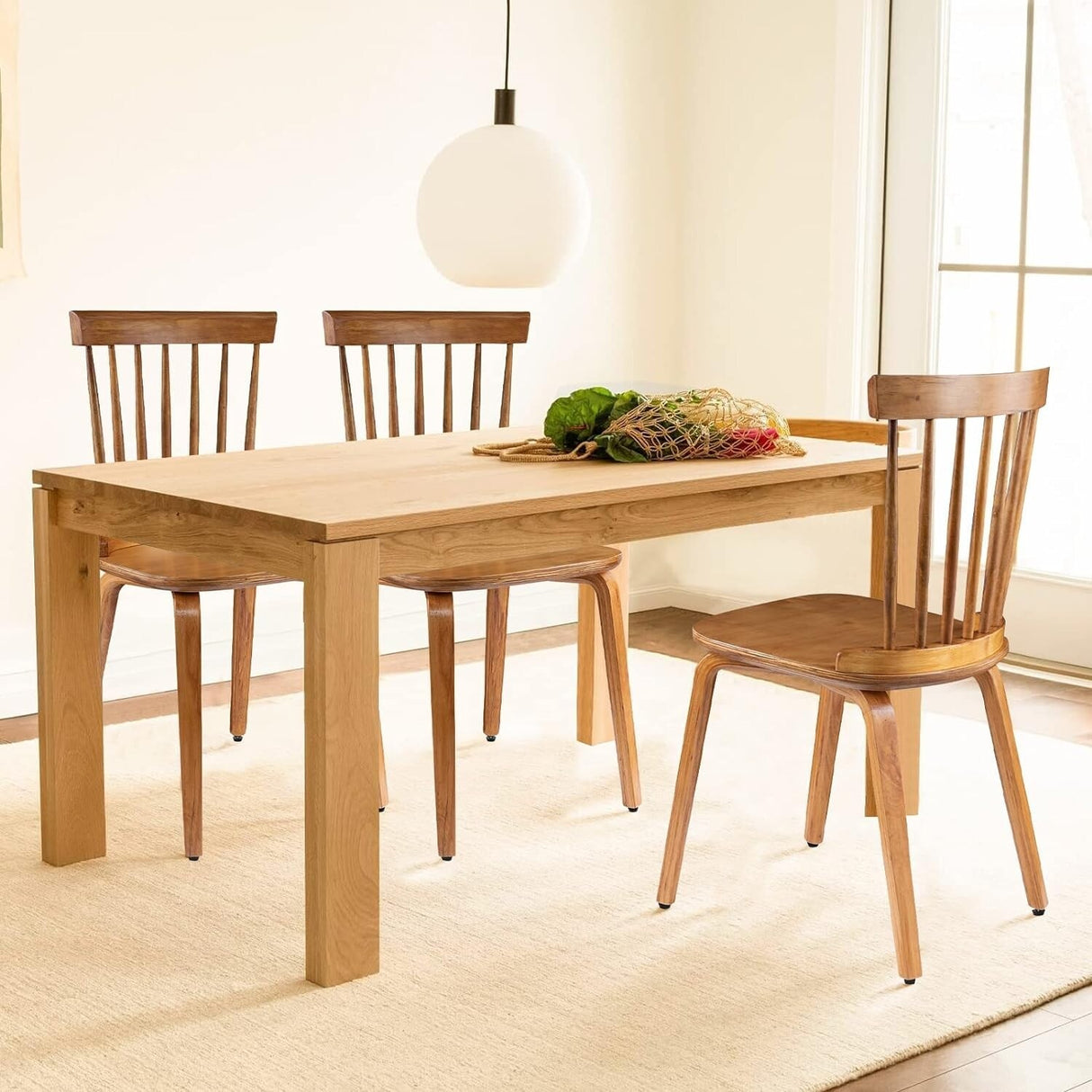 Wood Dining Chairs Set of 2/4/6 Farmhouse Spindle Back, Widen Seat, Modern Mid-Century Country Style