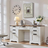 60" Farmhouse Executive Desk, Wood Home Office Desk, Computer Desk