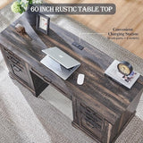 60" Farmhouse Executive Desk, Wood Home Office Desk, Computer Desk