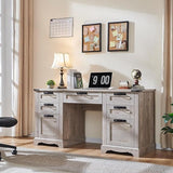 60" Farmhouse Executive Desk, Wood Home Office Desk, Computer Desk