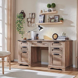 60" Farmhouse Executive Desk, Wood Home Office Desk, Computer Desk