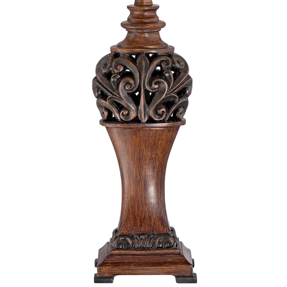 Wood Finish Crimson Red Shade Traditional Table Lamps Set of 2 - 30" x 14"