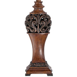 Wood Finish Crimson Red Shade Traditional Table Lamps Set of 2 - 30" x 14"