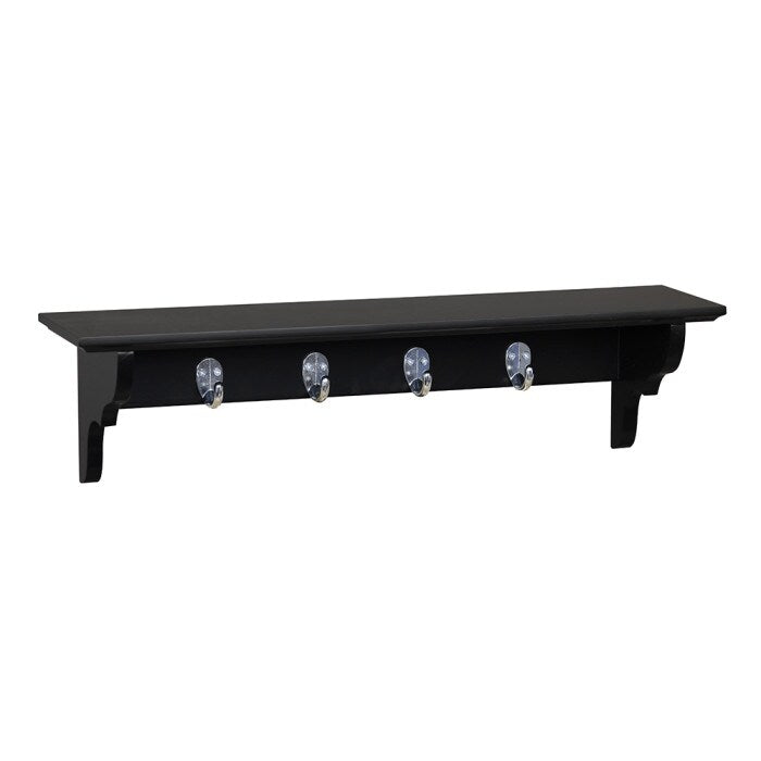 Wood Floating Shelf with Key Hooks, Black