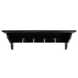 Wood Floating Shelf with Key Hooks, Black