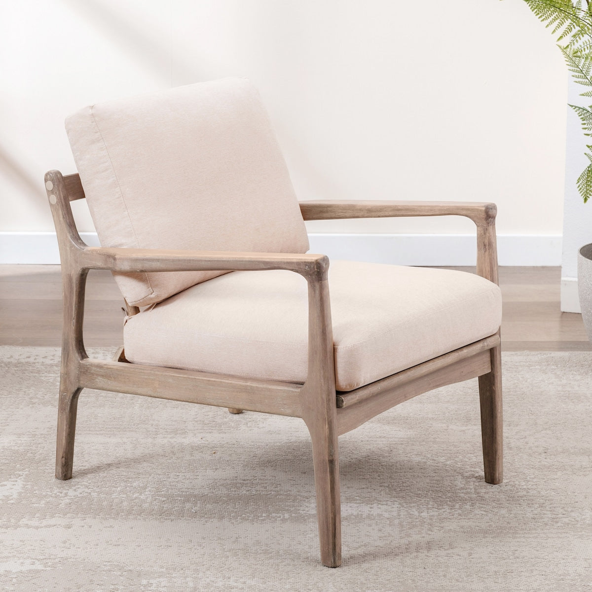 Wood Frame Armchair, Easy Assembly Mid Century Modern Accent Chair Lounge Chair for Living Room, Bedroom, Home Office