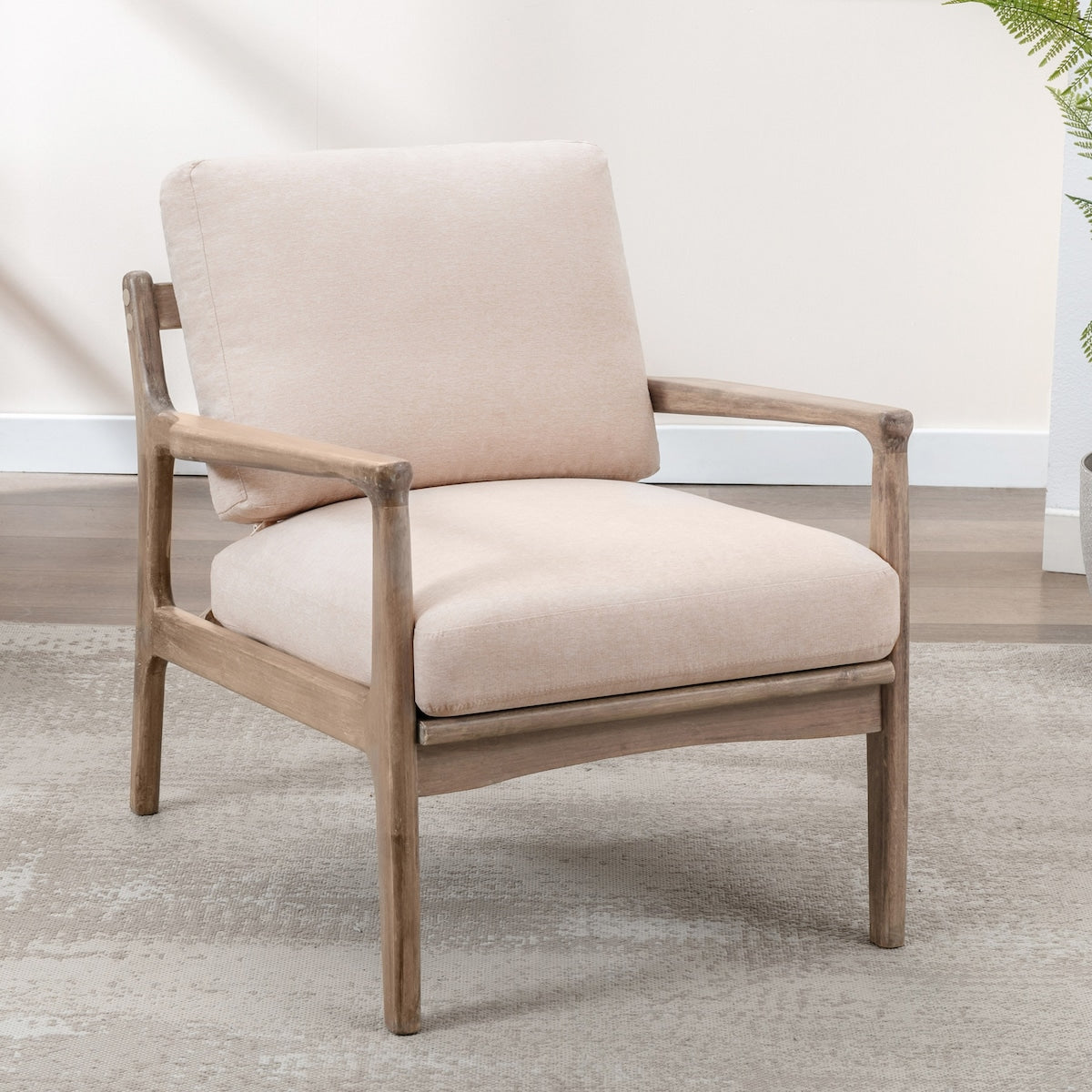 Wood Frame Armchair, Easy Assembly Mid Century Modern Accent Chair Lounge Chair for Living Room, Bedroom, Home Office