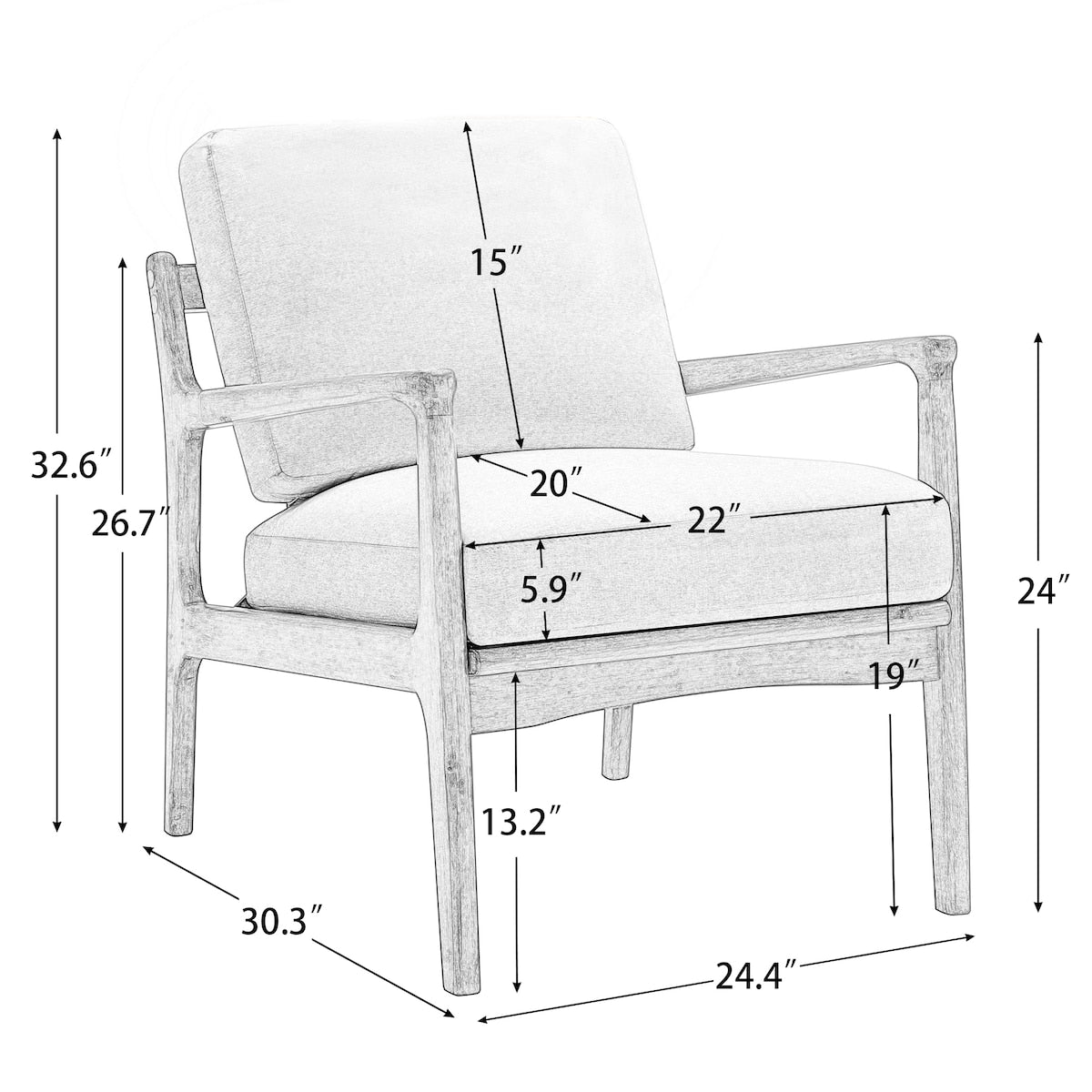 Wood Frame Armchair, Easy Assembly Mid Century Modern Accent Chair Lounge Chair for Living Room, Bedroom, Home Office