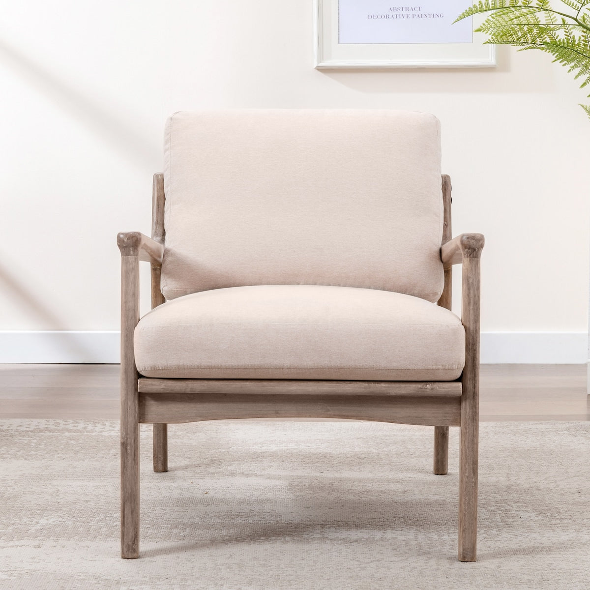 Wood Frame Armchair, Easy Assembly Mid Century Modern Accent Chair Lounge Chair for Living Room, Bedroom, Home Office