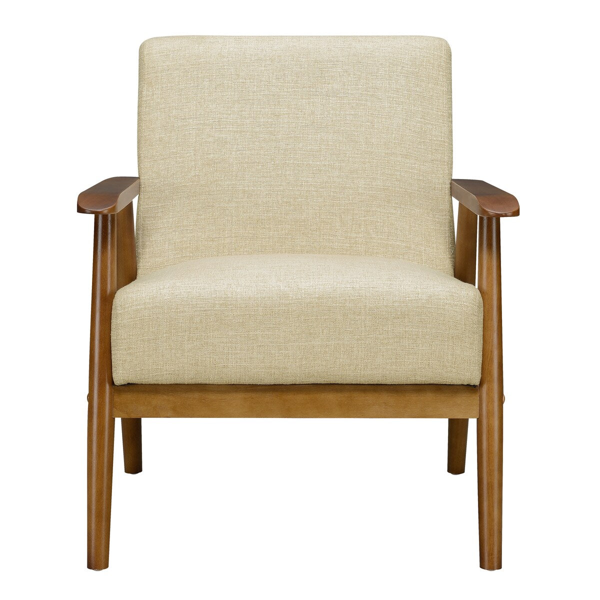 Wood Frame Mid-Century Modern Accent Chair in Soft Beige