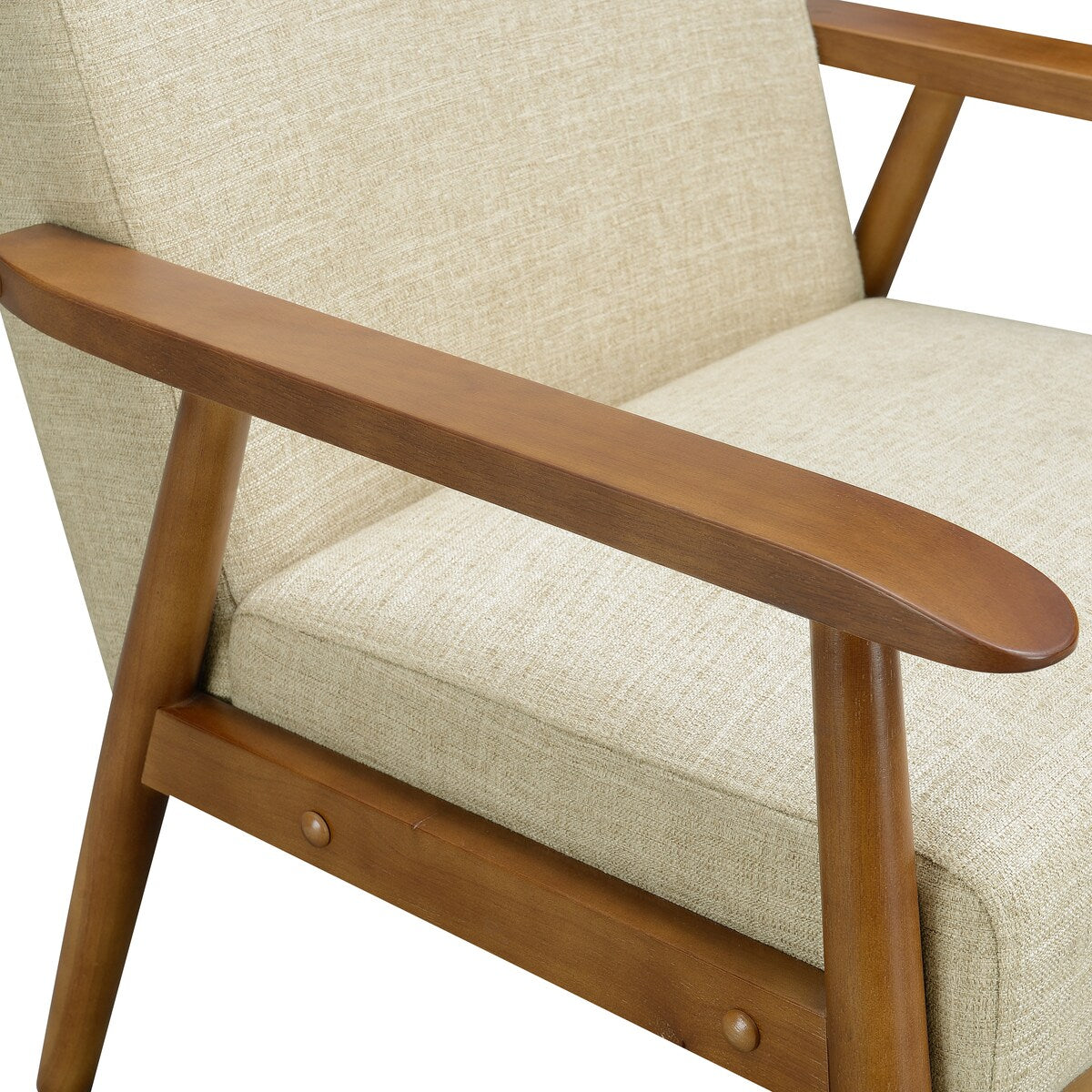Wood Frame Mid-Century Modern Accent Chair in Soft Beige