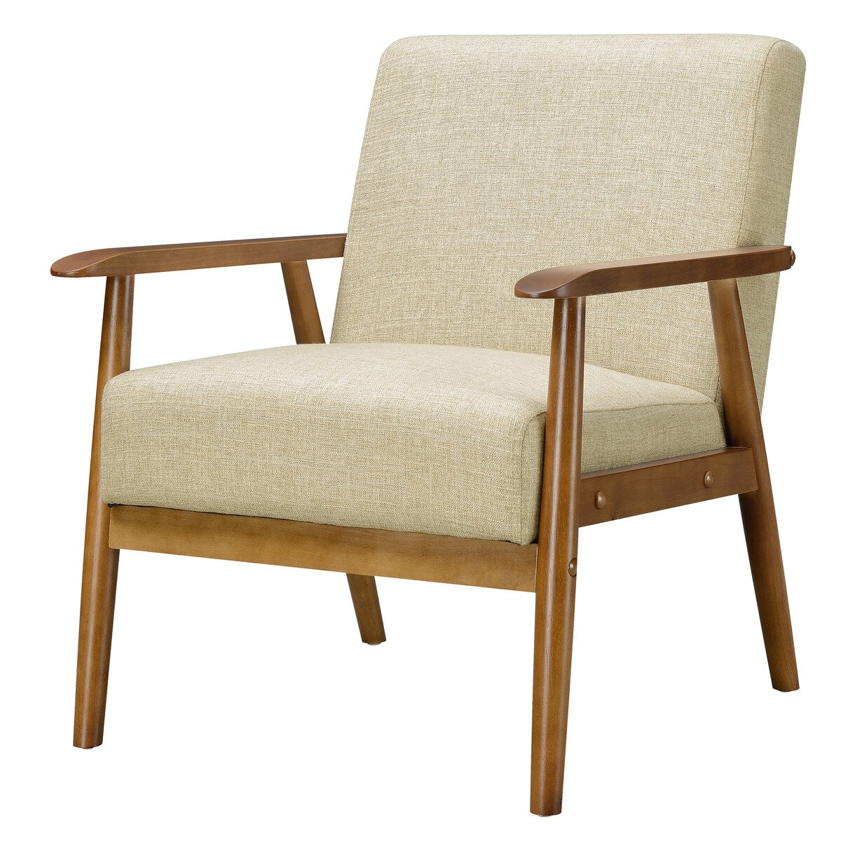 Wood Frame Mid-Century Modern Accent Chair in Soft Beige