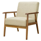 Wood Frame Mid-Century Modern Accent Chair in Soft Beige