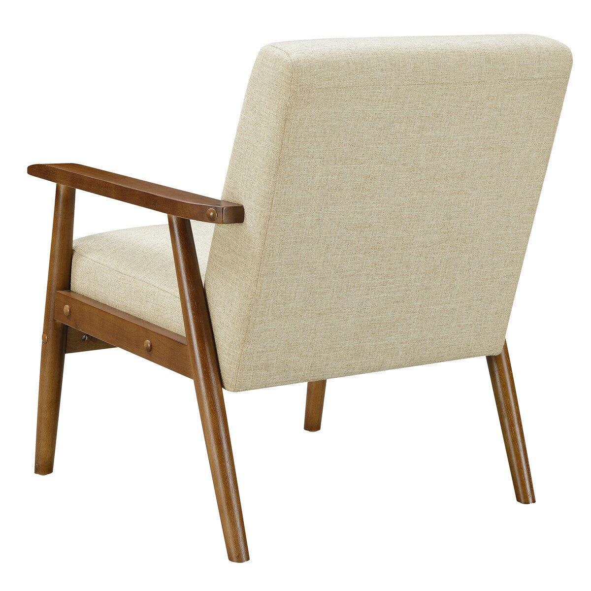 Wood Frame Mid-Century Modern Accent Chair in Soft Beige