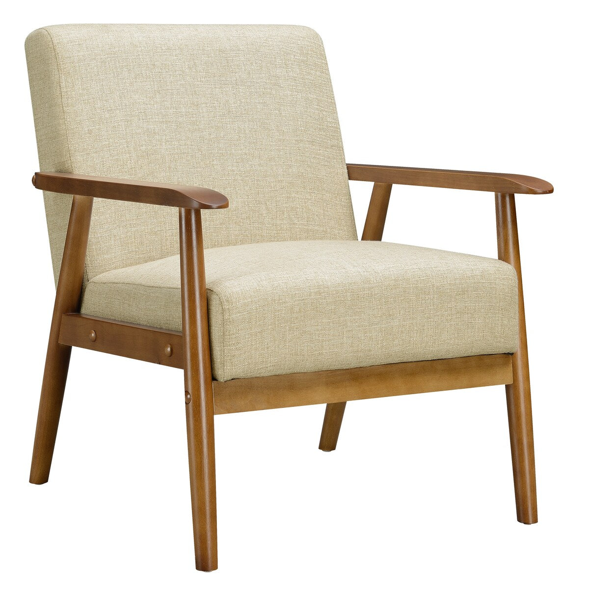 Wood Frame Mid-Century Modern Accent Chair in Soft Beige