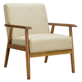 Wood Frame Mid-Century Modern Accent Chair in Soft Beige