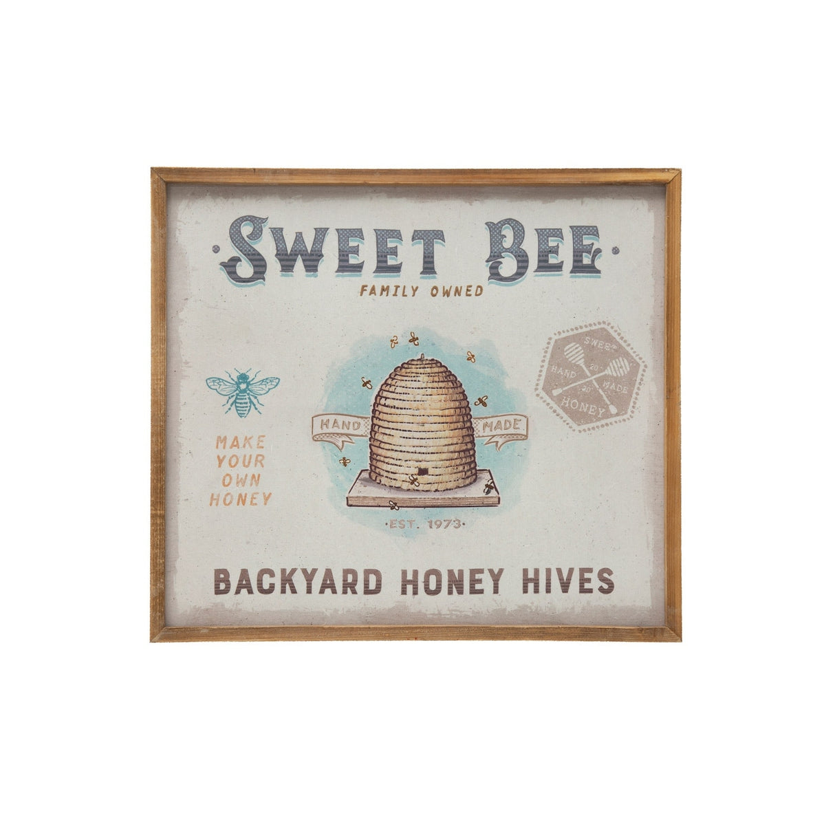 Wood Framed Canvas Wall Décor "Sweet Bee Backyard Honey Hives"