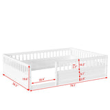 Wood Full Size Floor Bed Frame with Fence, Kids Beds Frame for Bedroom Playroom