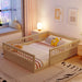 Wood Full Size Floor Bed Frame with Fence, Kids Beds Frame for Bedroom Playroom