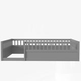 Wood Full Size Floor Bed Frame with Fence, Kids Beds Frame for Bedroom Playroom