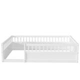 Wood Full Size Floor Bed Frame with Fence, Kids Beds Frame for Bedroom Playroom