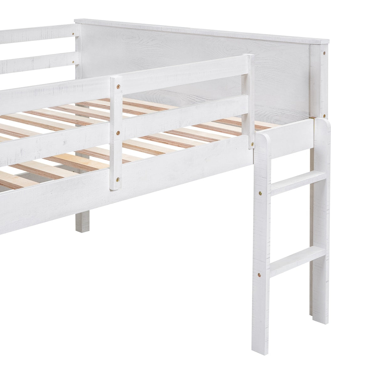 Wood Full Size Loft Bed with Hanging Clothes Racks