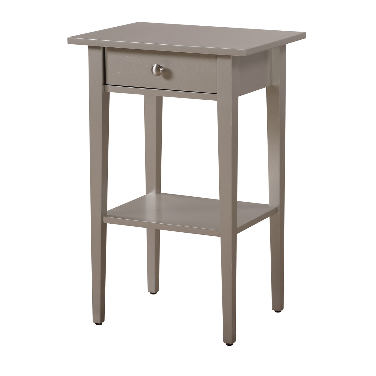 Wood High Legs Bedside Table End Table with Felt Lined Top Drawer and Open Storage Shelf for Bedroom Children's Rooms, Champagne