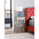 Wood High Legs Bedside Table End Table with Felt Lined Top Drawer and Open Storage Shelf for Bedroom Children's Rooms, Champagne