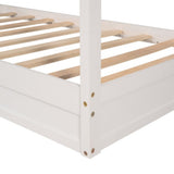 Wood House Bed Twin Size, 2 Twin Solid Bed L structure with Fence and Slatted Frame