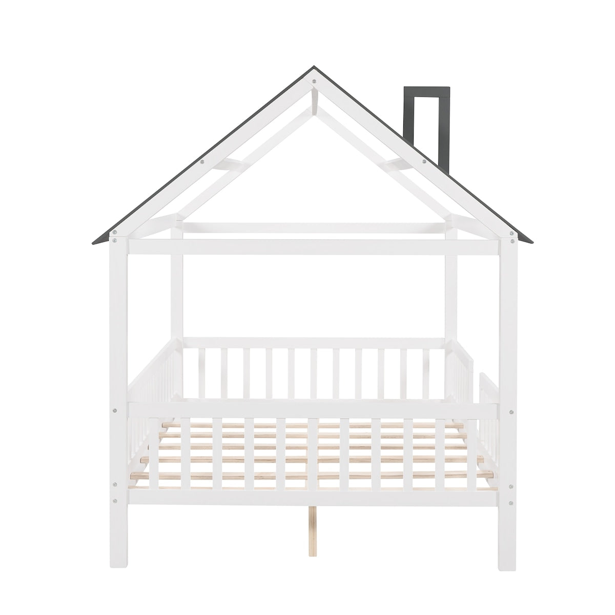 Wood House Bed with Fence